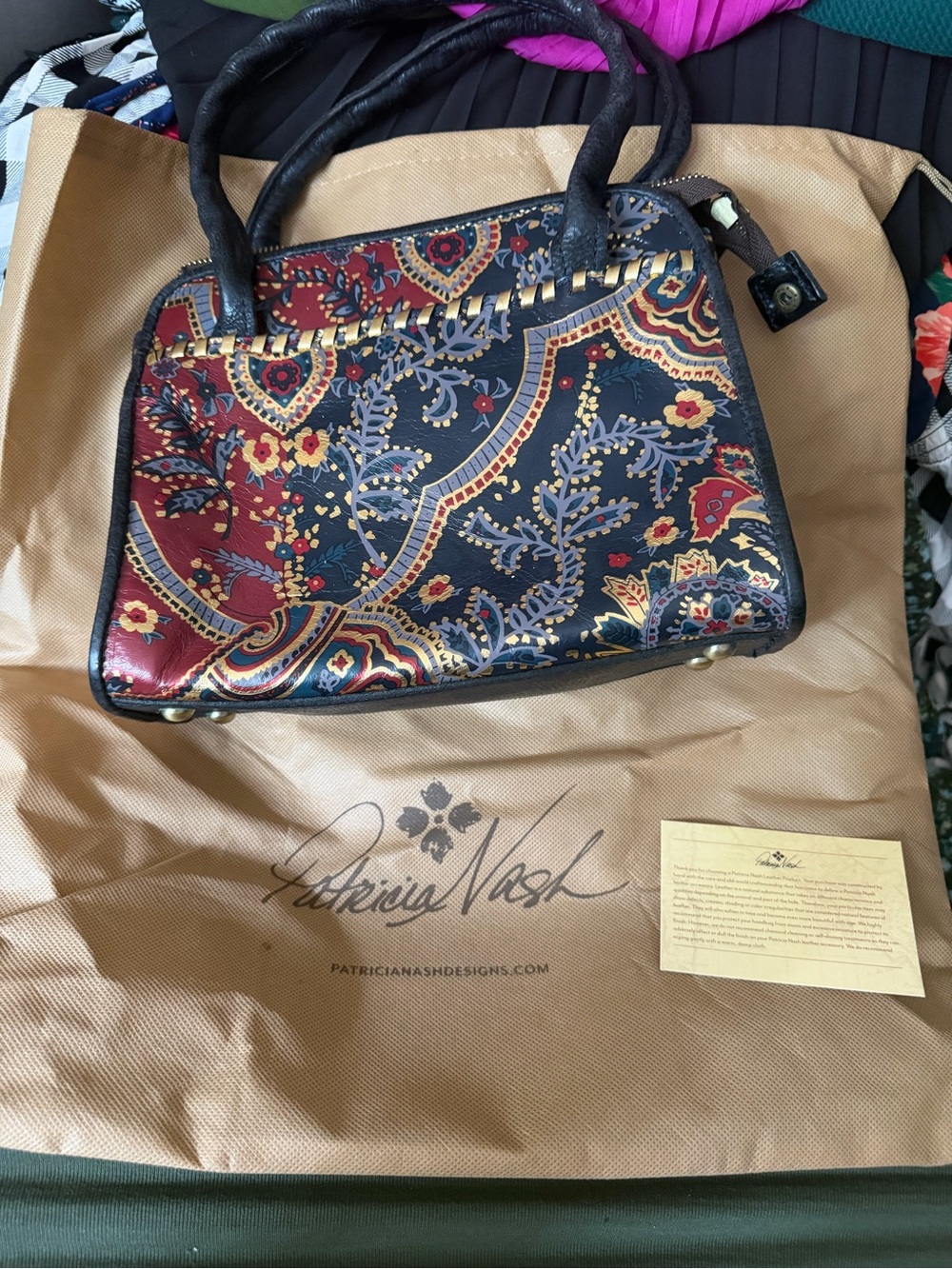 Patricia Nash Black Multi-Color Paisley Satchel
